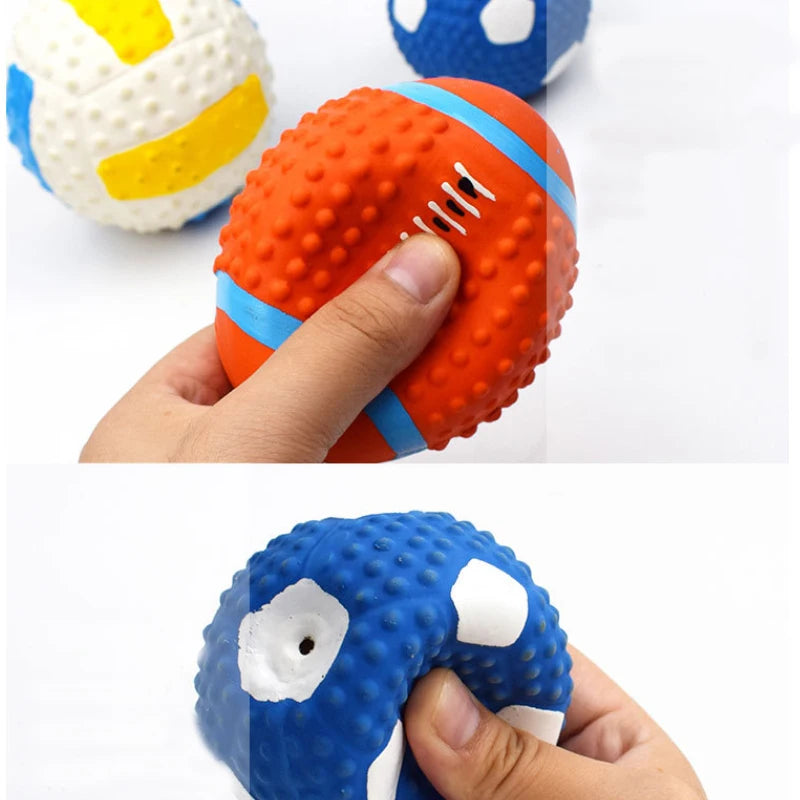 Popular Toys Elasticity Balls Sounding Toy Latex Rugby Tennis Teeth Cleaning Training Pet Product Molar Bite Rubber Chew Ball