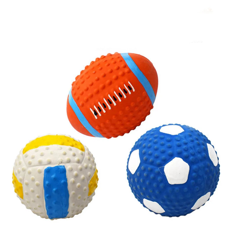 Popular Toys Elasticity Balls Sounding Toy Latex Rugby Tennis Teeth Cleaning Training Pet Product Molar Bite Rubber Chew Ball