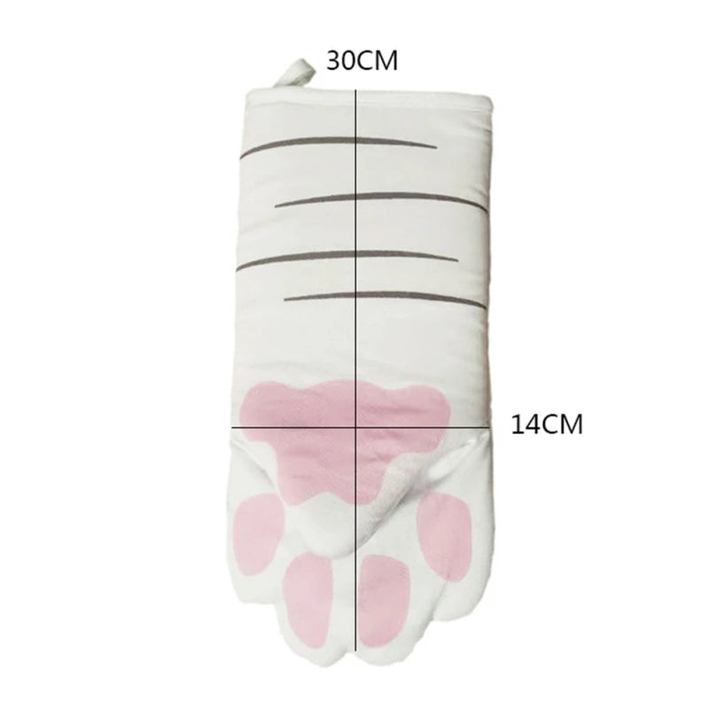 1PC Cute Cartoon Cat Paws Oven Mitts Long Cotton Baking Insulation Microwave Heat Resistant Non-slip Gloves Animal Design